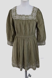 Madewell Embroidered Corduroy Square-Neck Mini Dress Small Green New Boho - Picture 1 of 6