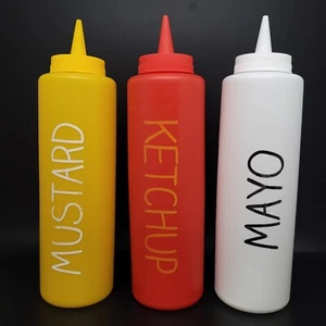 3 pc Condiment Squeeze Bottle Set Ketchup Mustard Mayo Plastic Rae Dunn Style - Picture 1 of 6
