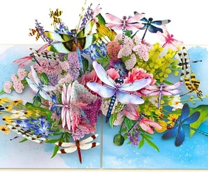 Dragonflies with Floral, Pop Up Card, 3D Popup Greeting Cards for all occasion - Picture 1 of 6