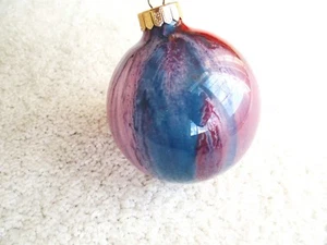Rare Vintage Hand Painted by Artist Christmas Ornament Art Blue Lavender & Red - Picture 1 of 1