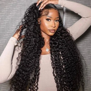 Deep Wave 13x6 Hd Lace Frontal Human Hair Wigs Pre Plucked Water Wave Lace Wig - Picture 1 of 18