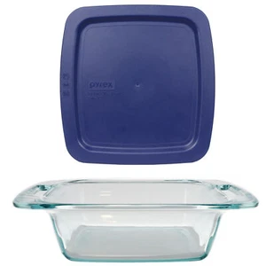 Pyrex C-222 2qt Easy Grab Glass Baking Dish and C-222-PC Blue Lid - Picture 1 of 6