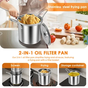 Mini Deep Fryer Pot with Strainer Basket 304 Stainless Steel Small Fryer AU+ - Picture 1 of 11