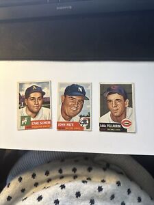 1953 Topps Baseball Lot Carl Scheib John Mize Eddie Pellagrini #57 #77 #28