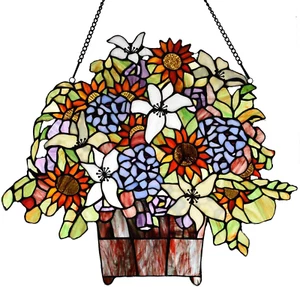 W10046 Gaily verzierter Korb Tiffany Stil Buntglas Fenster Panel Behang  - Bild 1 von 6