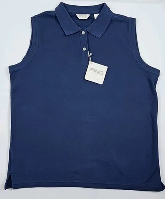 Camisa de golfe Ping feminina nova com etiquetas tamanho XL sem mangas azul marinho nova 100% algodão feita nos EUA - Imagem 1 de 4