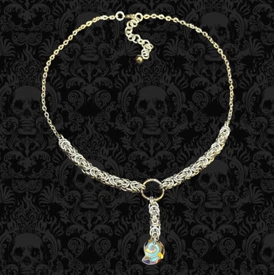 Византийское кольчужное ожерелье ручной работы с подвеской в виде раковины Swarovski 20 дюймов - Изображение 1 из 4