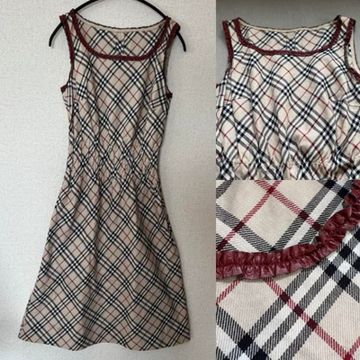 Burberry Blue Label Leather Ruffle Nova Check Sleeveless Dress 38/VG LTD From JP - Image 1 of 4