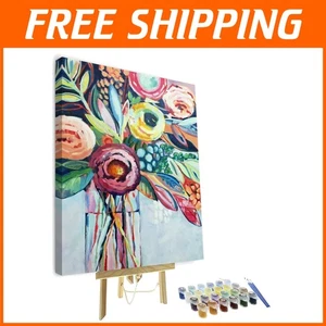Abstract Floral Paint by Numbers Kit - 16" x 20" Framed Art for All Ages - Picture 1 of 9