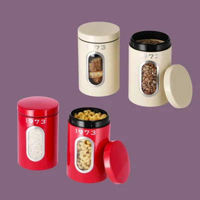 Silvercrest Red/Beige Retro 1973 Storage Container Set - Set of 2 1.5l Each - Image 1 of 4