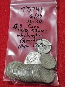 Bag of $5 90% Silver WASHINGTON QUARTERS Circulated Mix Dates #MF-T3741 - Imagen 1 de 2