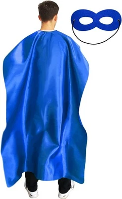 Adult Superhero Cape and Mask for Man Woman - Halloween Vampire Blue  - Image 1 of 3