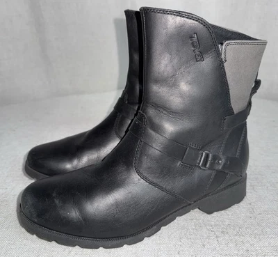 Teva De La Viña Mujer’s 9 Negro Impermeable Cuero Botines Moto Botas 1005938 Foto 1 de 4