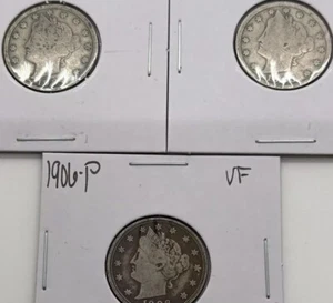 1904 ~ 1905 ~ 1906 Liberty V Nickel 5c (Lot of 3) #2636 - Picture 1 of 8