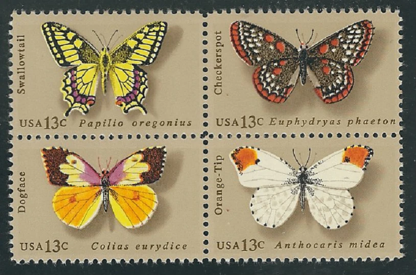 Scott #1712/15....13 Cent....Butterflies...2 Blocks of 4 In Order - Image 1 of 1