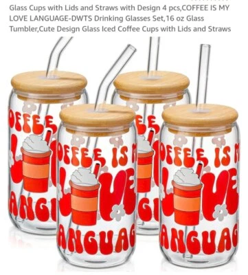 Juego de tazas de café de vidrio, 16 oz, rojo Foto 1 de 4