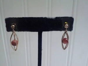 GT Metal Filigree Copper Glitter Caged Bead Drop Dangle Post Pierced Earrings - Picture 1 of 3