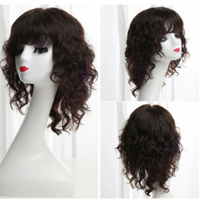 Pelucas rizadas de cabello humano para mujer sexy flequillo cabello yaki hombro bob top pelucas completas Foto 1 de 4