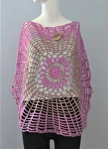 New CYNS Crochet Size L Pink Loose Fitting Sleeveless Boho Blouse Tops - Picture 1 of 7