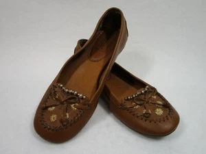 Arizona Jean Company Brown Faux Leather Beaded Embroidered Flats Size 7M - Picture 1 of 10