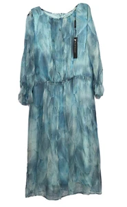 Elie Tahari 100% silk dress 8 light blue with black print long sleeve lined $448 - Picture 1 of 7