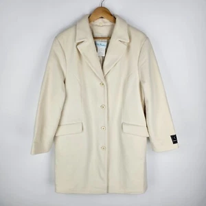 Ulla Popken Coat Womens 14 Ivory Wool Cashmere Overcoat Felt Fleece Relaxed Fit - Picture 1 of 7