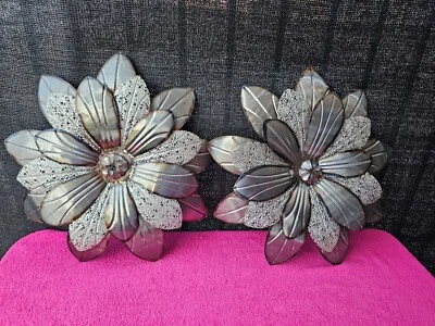 Juego de 2 flores colgantes arte de pared floral de pared rústico grande de metal de 20 pulgadas decoración Foto 1 de 4