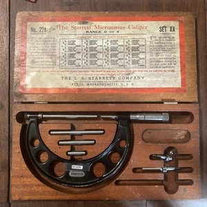 Vintage Starrett Micrometer Caliper No. 224 Set AA Range 0 to 4" Used Untested - Picture 1 of 6