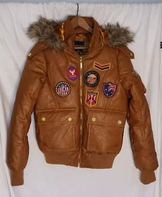 Chaqueta Bomber COOGI Cuero Marrón Rara De Colección Años 90 Estilo Hip Hop Para Mujer Talla (S) Foto 1 de 4