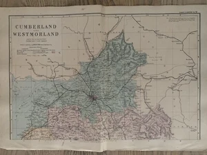 1886 North Cumberland & Westmorland Antique Hand Coloured Map by G.W. Bacon - Picture 1 of 3