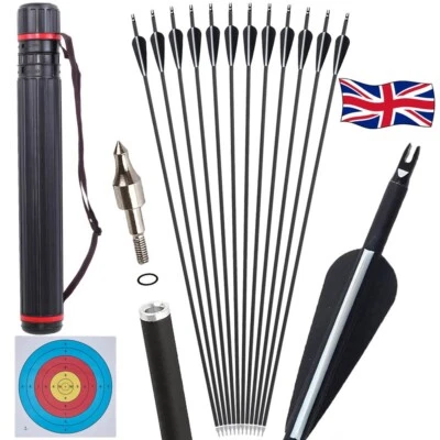 TOPARCHERY 12 piezas 30" flechas de carbono tiro con arco flecha carcaj compuesto arco recurvo objetivo de caza