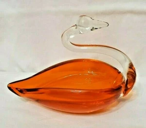 orange hand blown swan candy dish trinket dish murano glass? - Picture 1 of 4