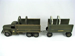 Rare Vintage Large Custom Smith Miller US Army L Mack Transport w/ Pup Trailer - Picture 1 of 20