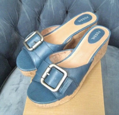 Сандалии-шлепанцы Fossil Malea на танкетке кожа синие размер 8,5, новые с коробкой - Изображение 1 из 4