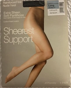 JCPenney Sheerest Support Reinforced Pantyhose Long 87 Off Black Pantihose New - Picture 1 of 4