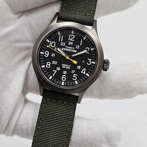 TIMEX T49961 Scout Metal Quartz Analog Wristwatch Black Dial Khaki Strap - Picture 1 of 7