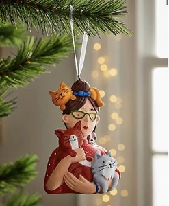 Decorazione Natale Gatto Ornamento Albero di Natale Appeso Amanti del Gatto Signora - Foto 1 di 1