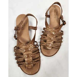 Sesto Meucci Damen Gr. 7,5 braune Leder Sandalen offene Zehenpartie Riemchen verstellbar - Bild 1 von 8
