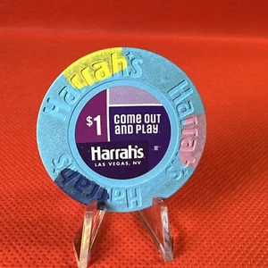 Harrah's Las Vegas $1 Casino Chip Light Blue Used "Come Out and Play" - Picture 1 of 4