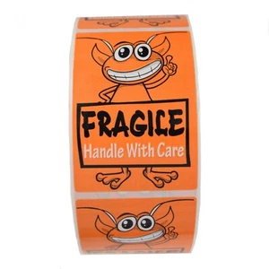Orange Alien "Fragile Handle with Care" Stickers - 3" by 2" - 500 ct - SL103F - Picture 1 of 2