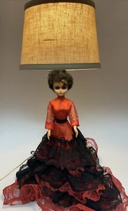 Vntg Sleepy Eyes Doll Table Lamp Victorian Goth Red Black Dress 24” Works RARE - Picture 1 of 22