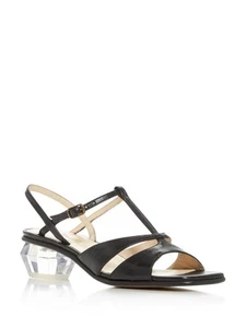 MARC JACOBS Womens Black The Gem Toe Sculpted Heel Leather Slingback Sandal 39.5 - Picture 1 of 8