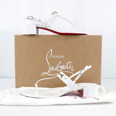 Christian Louboutin MJ Thong Croc Embossed Sandals In White - Women's Size EU 39 - Image 1 of 4