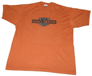 T-shirt vintage anni 90 Harley-Davidson Motorcycles arancione etichetta Jays XL made USA - Foto 1 di 6
