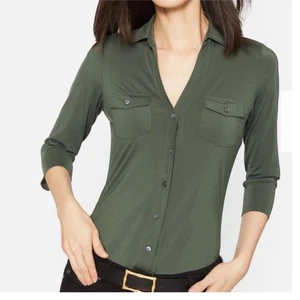 J.McLaughlin olivgrün 3/4 Arm Button Down Hemd Bluse XS Karriere Freizeit - Bild 1 von 8