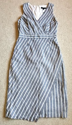 Vestido para mujer nuevo sin etiquetas-BANANA REPUBLIC-blanco/gris tweed rayas lino/algodón funda-2 Foto 1 de 4