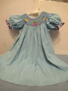 BB) Girls 3T Aqua and White Check Hand Smocked Dress Posh Originals Pink Trim - Picture 1 of 9
