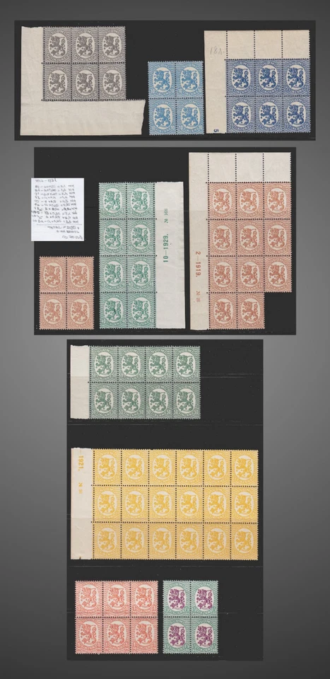 1917-1930 FINLAND RARE BLOCKS - ARMS  NH SCT.84 87 91 92 95 96 98a 100 102a 103a - Image 1 of 1
