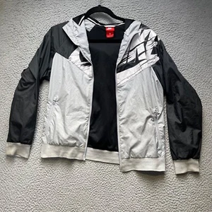 Nike Windbreaker Jacket Youth Large Gray/ Black Full Zip Hoodie - Picture 1 of 19