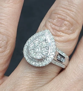 DEAL!1.10CT Natural Round Cluster Diamond Engagement Pear Drop Ring 14K Gold - Picture 1 of 8